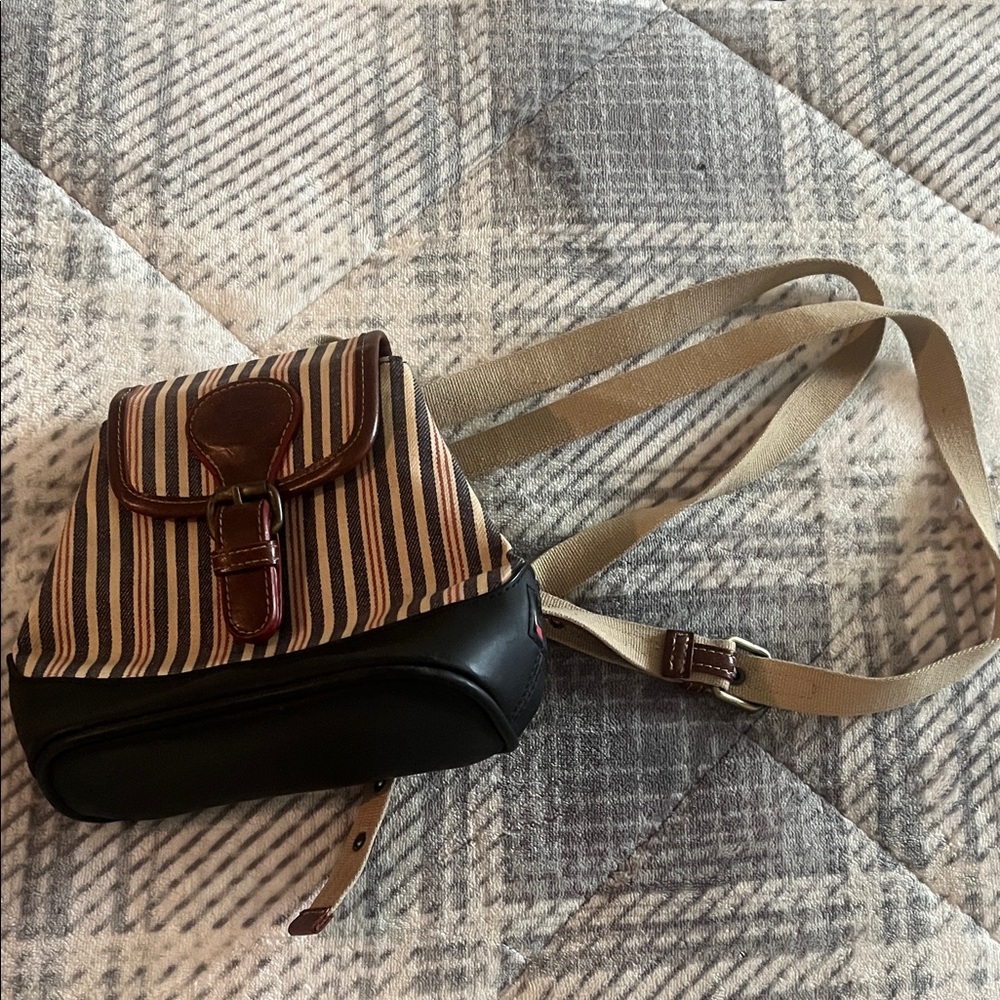 Tommy Hilfiger Vintage Striped Tan and Black Women's mini Backpack 2000s